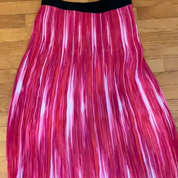 Kim Rogers Skirt Stripe Pattern Micro-Pleated Midi Fuchsia Pink White Orange - Picture 10 of 10